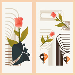 Romantic Abstract Rose Illustration with Modern Line Art  