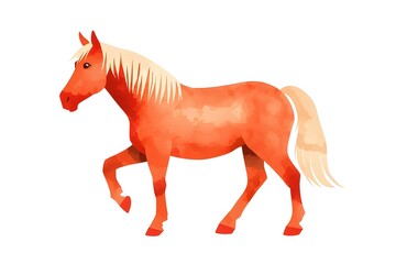 Stylized Watercolor Horse Illustration - Elegant Orange and Red Pony Painting with Flowing Blonde Mane on White Background, Isolated Animal Art for Print, Nursery Decor, Clip Art
