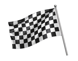Obraz premium A waving checkered flag on a pole, symbolizing the finish line in races