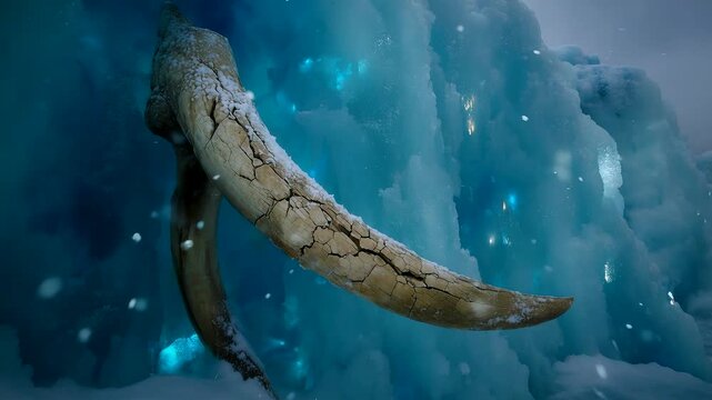 Narwhal tusk drifting beside blue Arctic ice underwater with frozen textures, cold ocean water, and dramatic polar marine wildlife scene