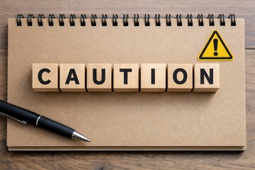 注意事項を明確に伝えるためにCAUTIONの文字と警告マークを配置した確認イメージ