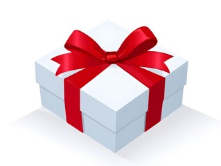 Fototapeta premium White gift box with red bow isolated on white background