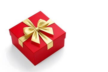 Obraz premium Red gift box with gold bow isolated on white background