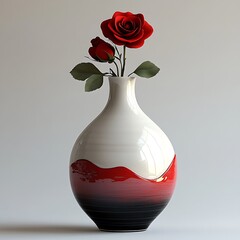 Stylish white vase with red rose arrangement high resolution picture