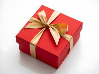 Obraz premium Red gift box with gold ribbon isolated on white background