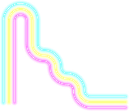 Diagonal long zigzag maze composed of parallel neon curves