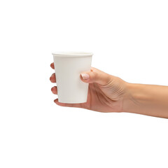 Hand holding coffee cup isolated on transparent background