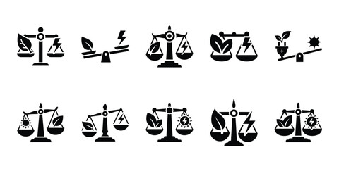 Fototapeta premium eco energy balance icon set vector silhouette on transparent background. Ecology energy silhouette icons.