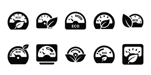eco power meter icon set vector silhouette on transparent background. Ecology energy silhouette icons. © Giri