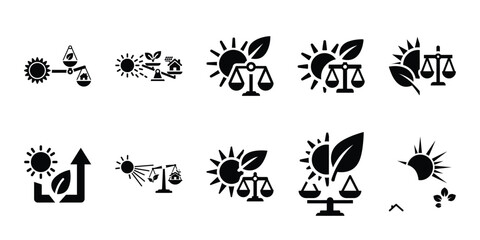 solar eco balance icon set vector silhouette on transparent background. Ecology energy silhouette icons.