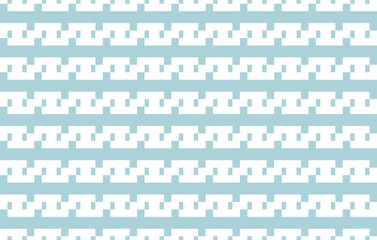 Seamless geometric pattern with pixel-style stepped shapes in soft pastel blue and white. Minimal abstract background by retro and digital design, perfect for textiles, packaging, wallpaper, web 