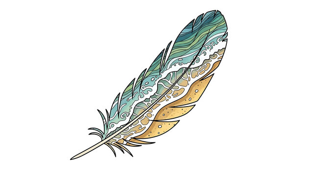 Colorful feather with intricate patterns isolated on a transparent background