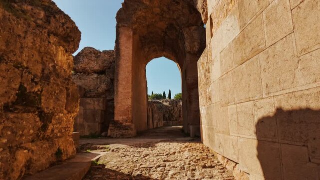 The ruins of Italica, an ancient city located near modern-day Santiponce, close to Seville, Andalusia, Spain founded in 206 BC by Roman general Scipio Africanus