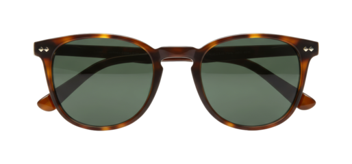 Stylish pair of tortoiseshell sunglasses with dark green lenses and subtle metallic accents on the temples, perfect for a fashionable and timeless look.