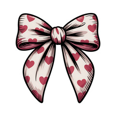 A charming hand drawn style bow adorned with red hearts perfect for designs on transparent background