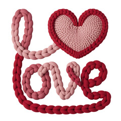 A beautifully crafted love typography design featuring braided and knitted hearts ideal for romantic visuals on transparent background