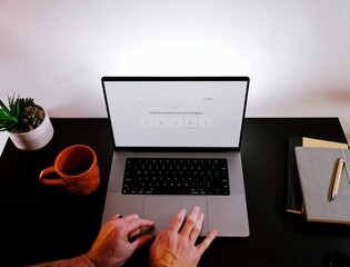 Middle Aged Man Takes Career Pathfinder Professional Assessment Tool for Occupational Suggestions Based on Personality Traits - Job Quiz Concept