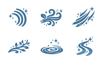 Silent Motion Icons. Solid style icons of Silent Motion: echo arc, wind root, sound streak, flowing branch, soft ripple, luminous