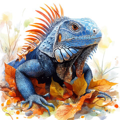 Obraz premium Iguana Eating, illustration watercolor artwork with subtle gradients and elegant contours, isolated on a white background.