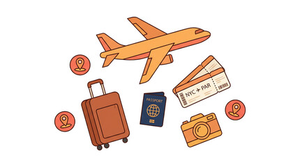 Preparing for a Journey: A Collection of Travel Essentials for a memorable Trip isolated on a white background