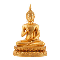 Golden Buddha Statue in Seated Pose With Hands in Meditation in a Simple Home Setting