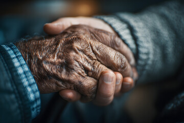 Parkinson disease patient, Alzheimer elderly senior, Arthritis person's hand in support of geriatric doctor or nursing caregiver, for disability awareness day, ageing society care service