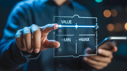 Adjusting Performance Levels and Financial Value Using Interactive Holographic Touchscreen Slider