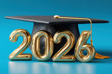 Graduation cap. Black academic cap with gold numbers 2026