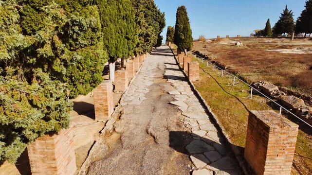 The ruins of Italica, an ancient city located near modern-day Santiponce, close to Seville, Andalusia, Spain founded in 206 BC by Roman general Scipio Africanus