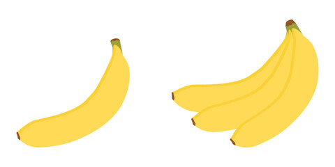 Single banana and bunch Bananas Ripe African Fruit Healthy Breakfast. Recipe Card design element Set. Isolated Vector illustration Sticker Icon Pictogram or Menu card, price tag, leaflets Promo Banner