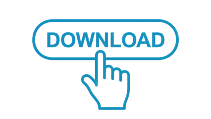 A blue download button with a hand cursor on a black background