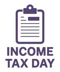Purple Income Tax Day Clipboard Document Icon on White Background