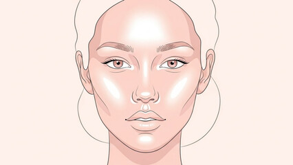 Illustration of a woman's face with highlighted areas for makeup application techniques