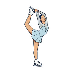Female Figure Skater - Bielmann Spin (Sticker Style, Isolated)