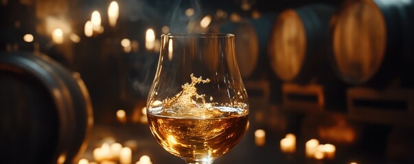 Glass of rum in cellar.