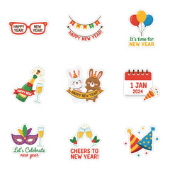 set of New year colorful icon vector design, new year, vector, design, label, icon, set, illustration, christmas, vintage, sign, sticker, symbol, sale, holiday, decoration, art, gift, tag, food