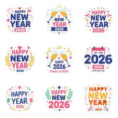 set of New year 2026 text vector design, new year, vector, design, label, icon, set, illustration, christmas, vintage, sign, sticker, symbol, sale, holiday, decoration, banner, art, gift, tag, food