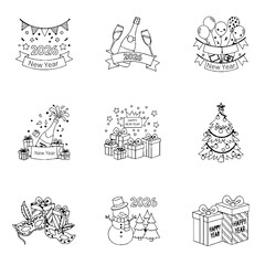set of New year element line art vector design, new year, vector, design, label, icon, set, illustration, christmas, vintage, sign, sticker, symbol, sale, holiday, decoration, art, gift, tag, food