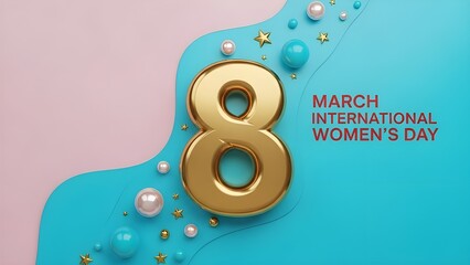 International women's day celebration on march 8th with golden accents and pearl decorations