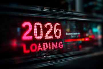 Progress bar displaying future loading year in vibrant digital format