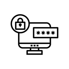 System Password icon vector image. Suitable for mobile apps, web apps and print media. Computer with password access icon. Data encryption Line Icon. Multi-factor authentication icon, outline style