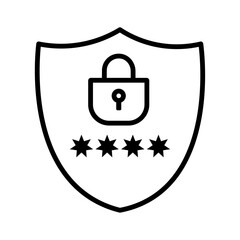 Privacy shield icon with lock, cybersecurity protection concept. Password Protection Icon. Security shield icon outline vector. Code lock. Scan encrypt