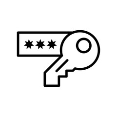 Password icon vector illustration. Key on isolated background. Login sign concept. Keys with circular keyring in minimalist line art style. Authorization Icon. Minimalist black and white vector key.