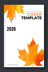 Сolorful vector watercolor vertical background with maple leaf for poster, banner or flyer