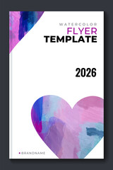 Сolorful vector watercolor vertical background with heart for poster, banner or flyer