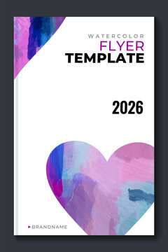 Сolorful vector watercolor vertical background with heart for poster, banner or flyer