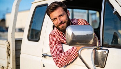 Professional truck driver ready for job. Transportation service