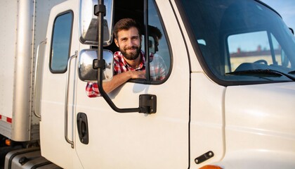 Professional truck driver ready for job. Transportation service