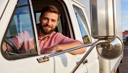 Professional truck driver ready for job. Transportation service