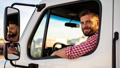 Professional truck driver ready for job. Transportation service